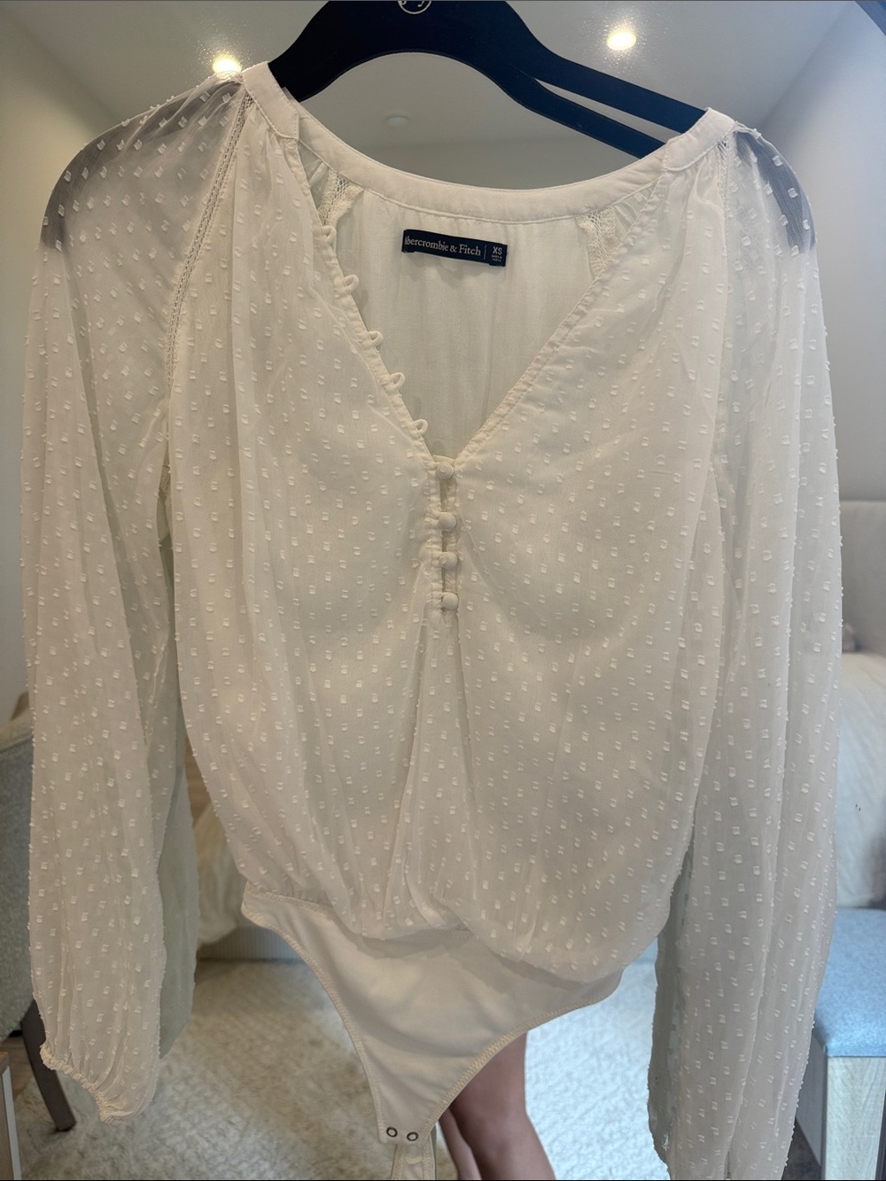 Abercrombie & Fitch Textured Long-Sleeve Button-Front Bodysuit